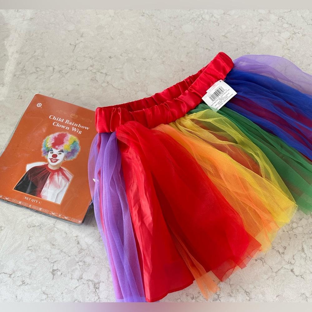 adult/child Rainbow Tutu & child Rainbow Clown Wig NWT